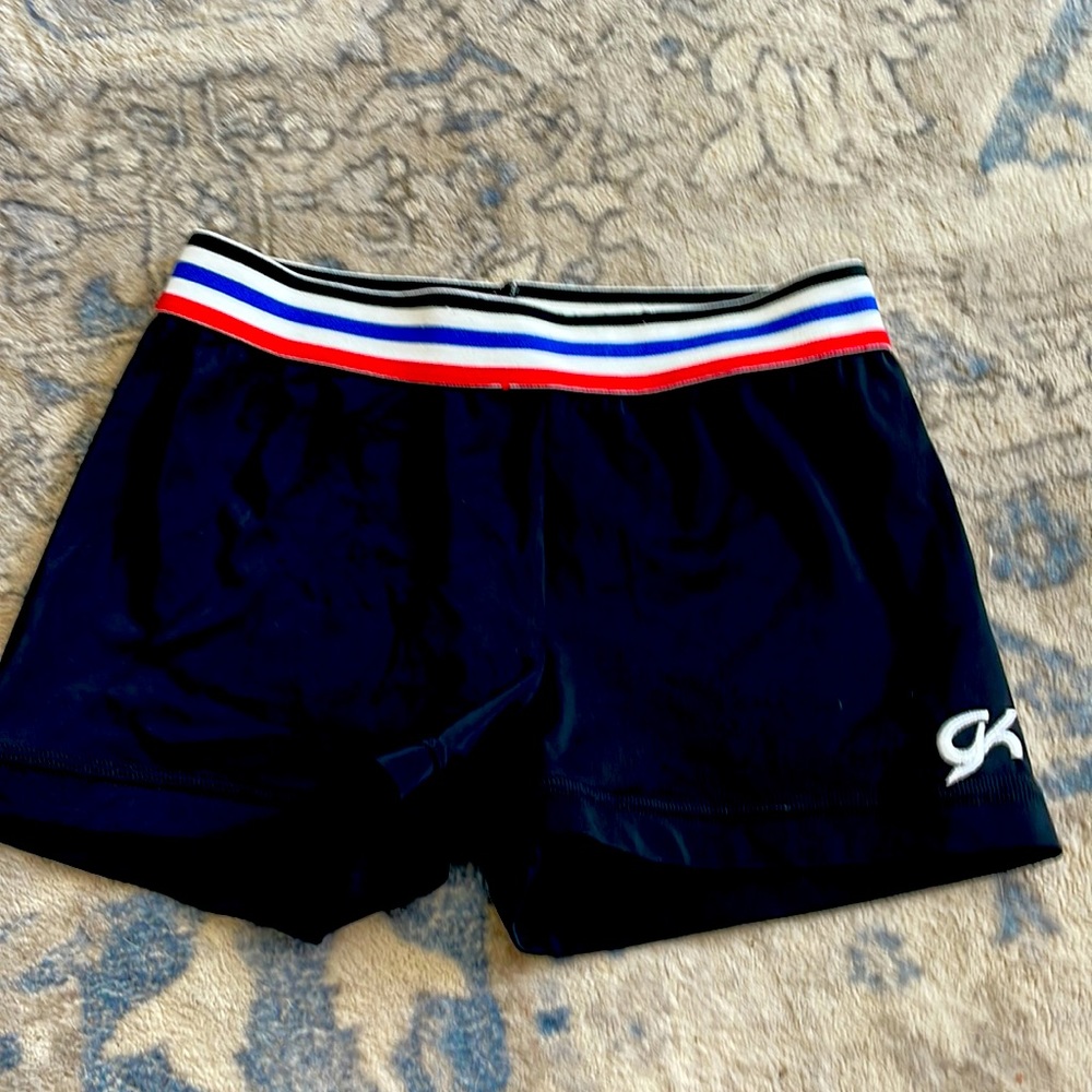gymnastic shorts red white and blue and black
